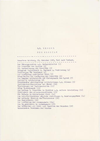 Montagsveranstaltung Nikolaus Harnoncourt, Historische Aufführungspraxis, Händel, Georg Friedrich: Messiah (Der Messias) - 10 Termine Wintersemester 1982