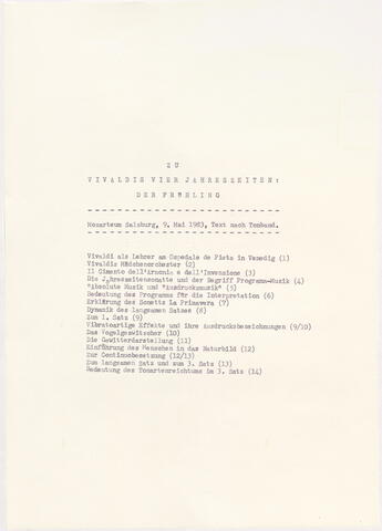 Montagsveranstaltung Nikolaus Harnoncourt, Historische Aufführungspraxis, Händel, Georg Friedrich: Messiah (Der Messias) - 10 Termine Wintersemester 1982
