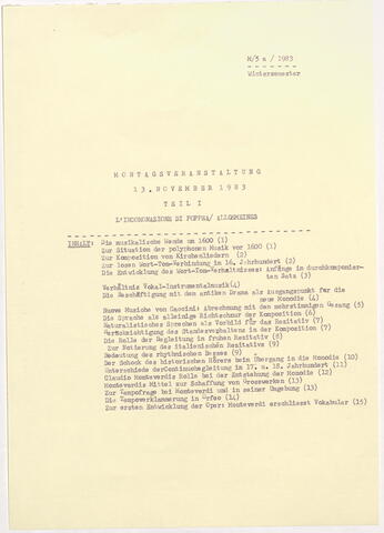 Montagsveranstaltung Nikolaus Harnoncourt, Historische Aufführungspraxis: Monteverdi, Claudio: L'incoronazione di Poppea, Mozarteum Salzburg 1983/84