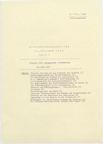 Montagsveranstaltung Nikolaus Harnoncourt, Historische Aufführungspraxis: Vivaldi: Die vier Jahreszeiten -Le quattro stagioni. Fortsetzung von Juni 1983