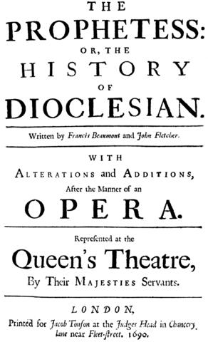 Henry Purcell, Thomas Betterton : The Prophetess - Dioclesian - https://archive.org/details/prophetessorhist00flet, Gemeinfrei, https://commons.wikimedia.org/w/index.php?curid=69555634